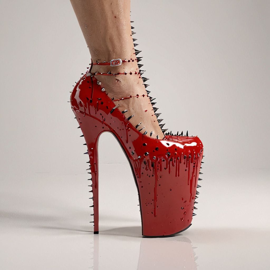 stripper very high heels, bloody mouth design, spikes, studio lighting, packshot, white background, 8k, photorealistic 
Steps: 10, Sampler: DPM++ SDE, CFG scale: 1.5, Seed: 1721866196, Size: 1024x1024, Model hash: c8df560d29, Model: juggernautXL_v9Rdphoto2Lightning, Lora hashes: "Alternative_Shoes_XL: 48db5c2cdb7a", Version: v1.8.0