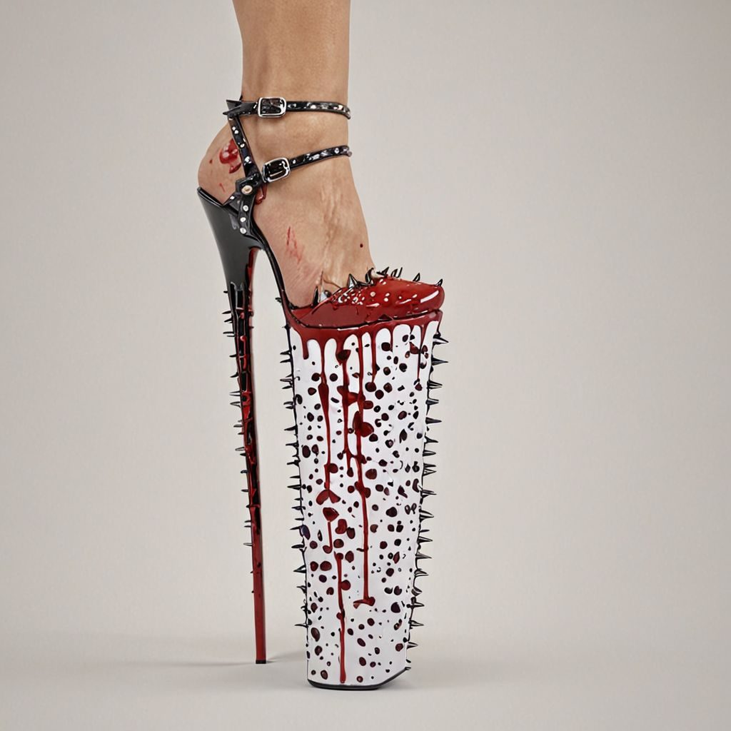 stripper very high heels, bloody mouth design, spikes, studio lighting, packshot, white background, 8k, photorealistic 
Steps: 10, Sampler: DPM++ SDE, CFG scale: 1.5, Seed: 2640960081, Size: 1024x1024, Model hash: c8df560d29, Model: juggernautXL_v9Rdphoto2Lightning, Lora hashes: "Alternative_Shoes_XL: 48db5c2cdb7a", Version: v1.8.0