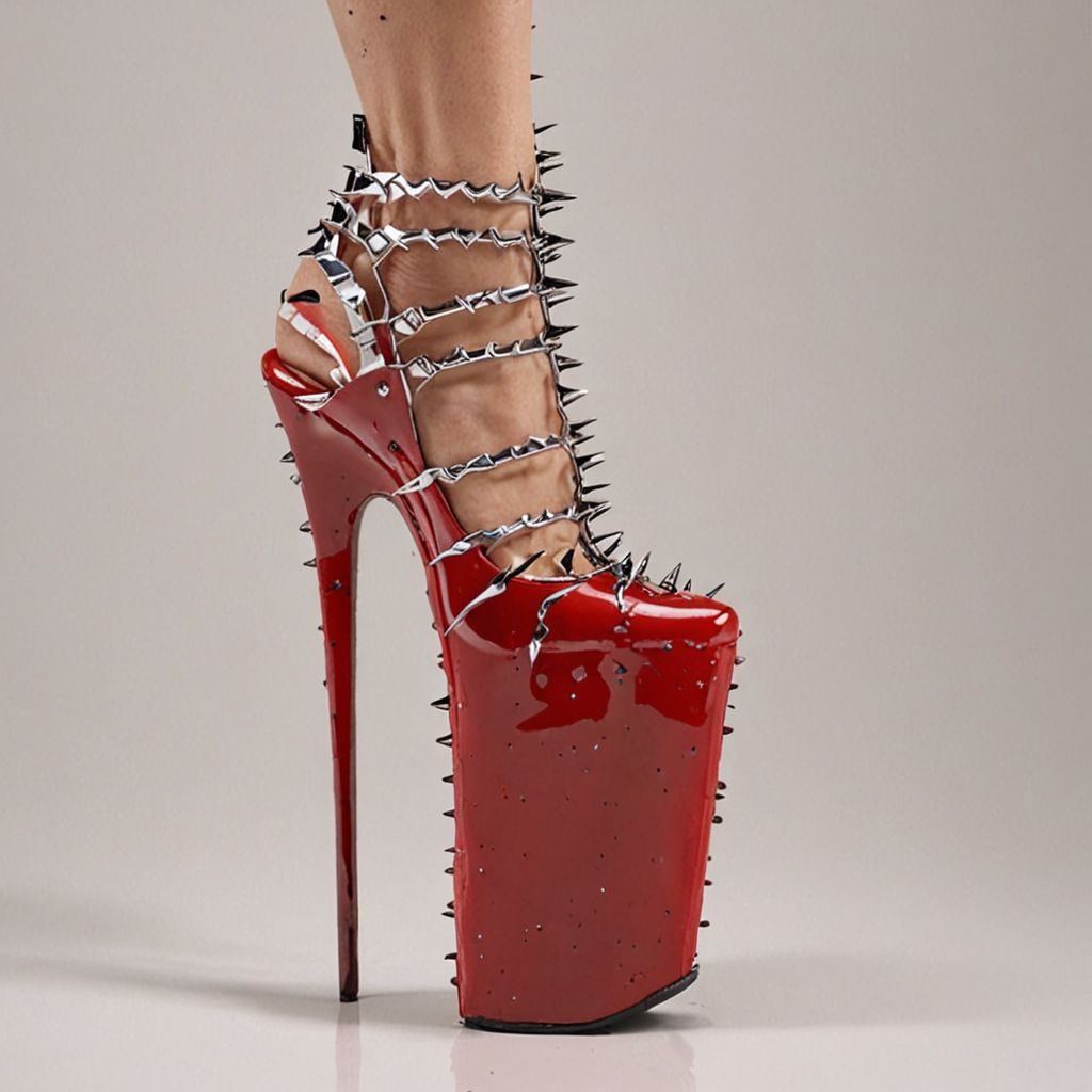 stripper very high heels, bloody razor sharp design, spikes, studio lighting, packshot, white background, 8k, photorealistic 
Steps: 10, Sampler: DPM++ SDE, CFG scale: 1.5, Seed: 2067337430, Size: 1024x1024, Model hash: c8df560d29, Model: juggernautXL_v9Rdphoto2Lightning, Lora hashes: "Alternative_Shoes_XL: 48db5c2cdb7a", Version: v1.8.0