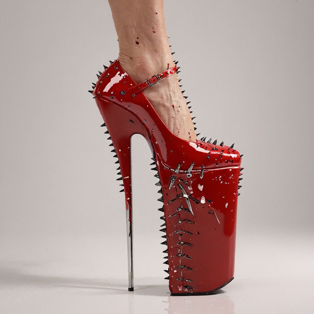 stripper very high heels, bloody razor sharp design, spikes, studio lighting, packshot, white background, 8k, photorealistic 
Steps: 10, Sampler: DPM++ SDE, CFG scale: 1.5, Seed: 2735094926, Size: 1024x1024, Model hash: c8df560d29, Model: juggernautXL_v9Rdphoto2Lightning, Lora hashes: "Alternative_Shoes_XL: 48db5c2cdb7a", Version: v1.8.0