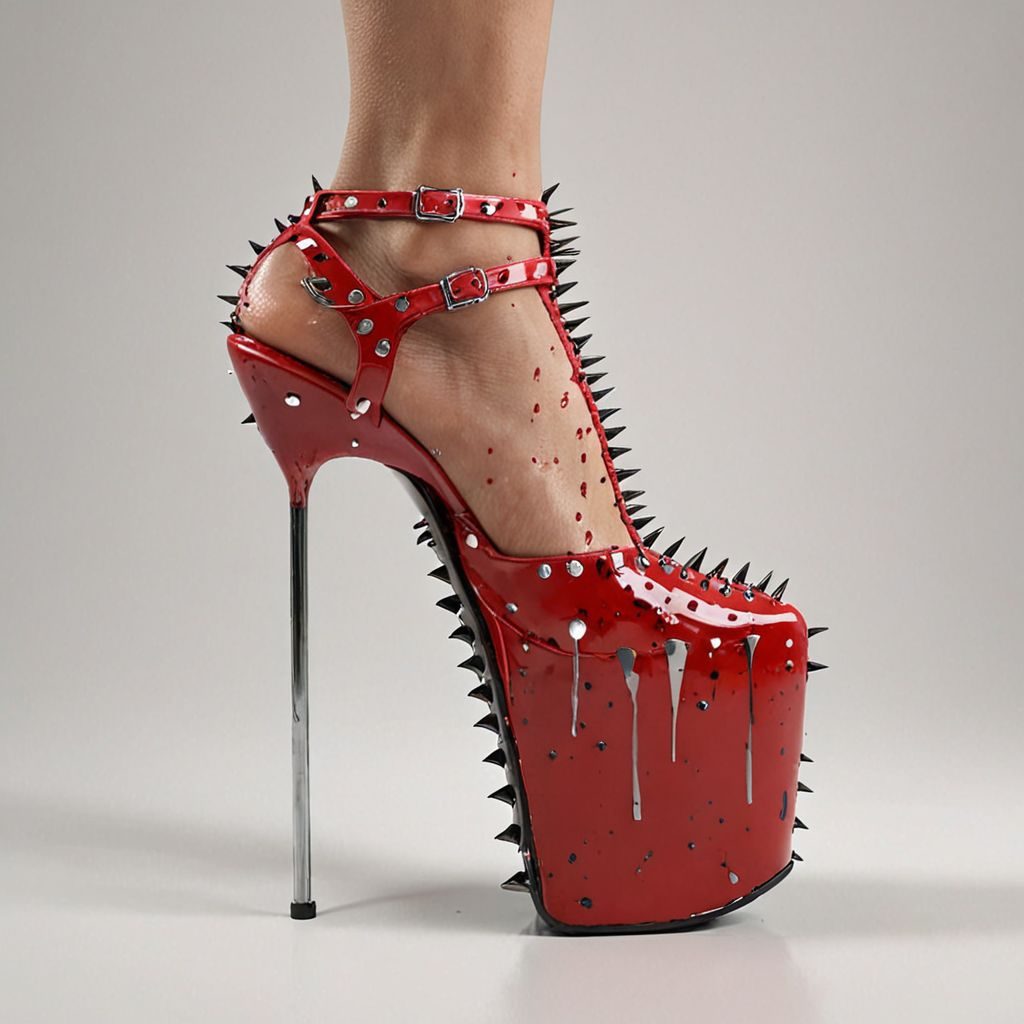 stripper very high heels, bloody razor sharp design, spikes, studio lighting, packshot, white background, 8k, photorealistic 
Steps: 10, Sampler: DPM++ SDE, CFG scale: 1.5, Seed: 2757649551, Size: 1024x1024, Model hash: c8df560d29, Model: juggernautXL_v9Rdphoto2Lightning, Lora hashes: "Alternative_Shoes_XL: 48db5c2cdb7a", Version: v1.8.0