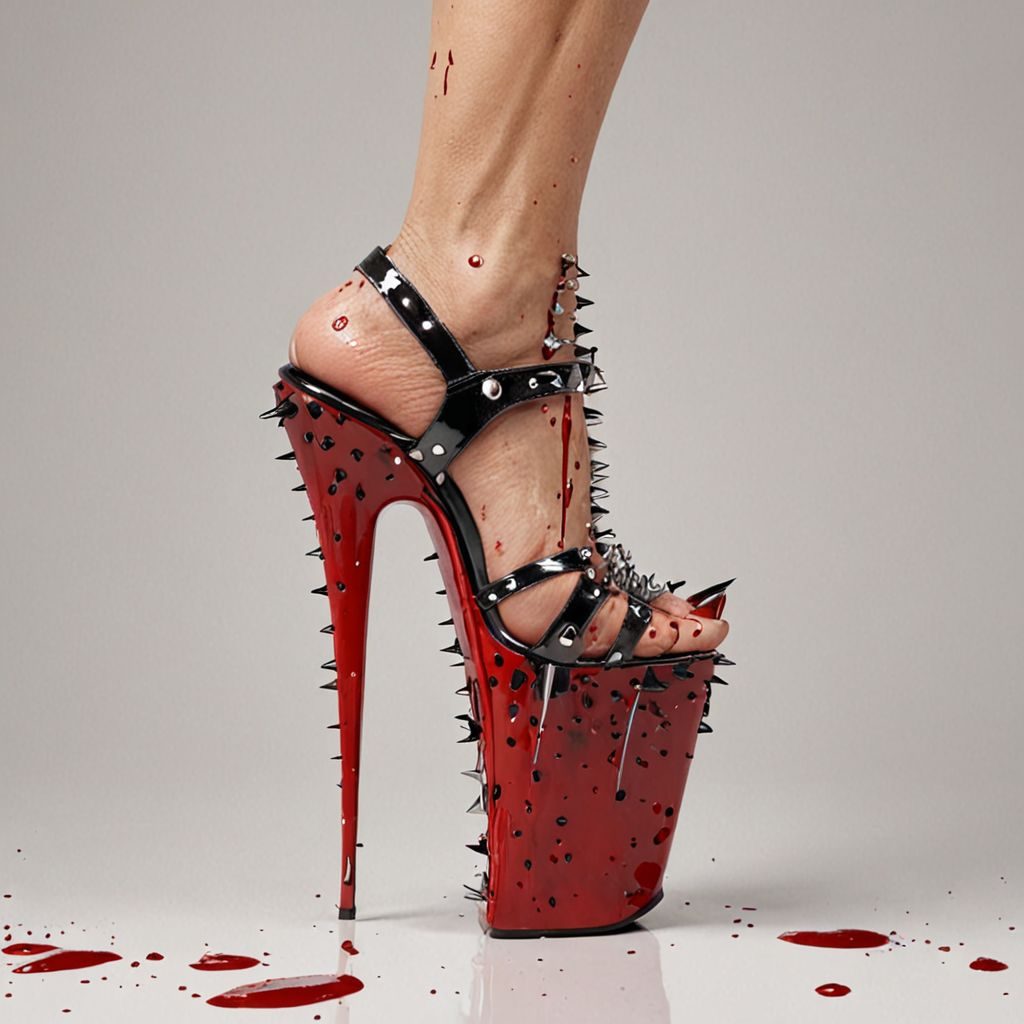 stripper very high heels, bloody razor sharp design, spikes, studio lighting, packshot, white background, 8k, photorealistic 
Steps: 10, Sampler: DPM++ SDE, CFG scale: 1.5, Seed: 3187272243, Size: 1024x1024, Model hash: c8df560d29, Model: juggernautXL_v9Rdphoto2Lightning, Lora hashes: "Alternative_Shoes_XL: 48db5c2cdb7a", Version: v1.8.0