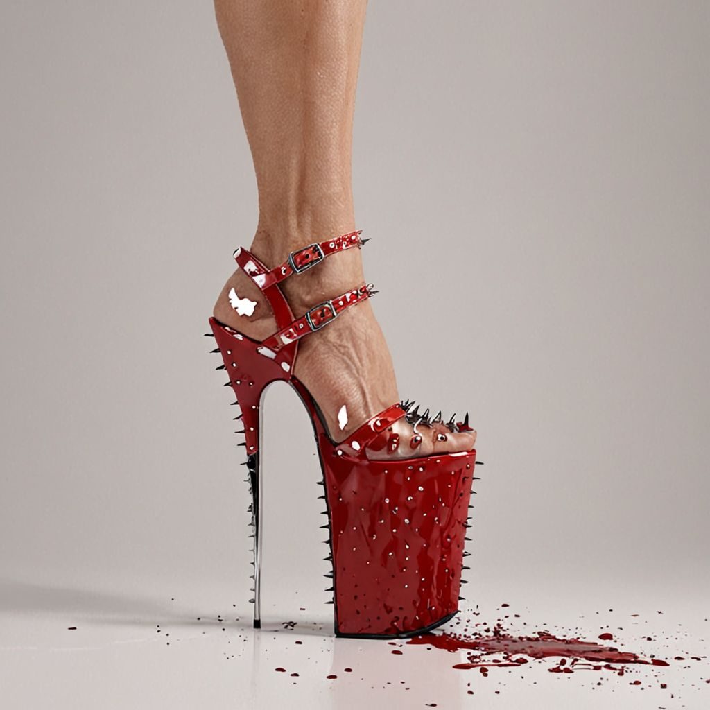 stripper very high heels, bloody razor sharp design, spikes, studio lighting, packshot, white background, 8k, photorealistic 
Steps: 10, Sampler: DPM++ SDE, CFG scale: 1.5, Seed: 1563309945, Size: 1024x1024, Model hash: c8df560d29, Model: juggernautXL_v9Rdphoto2Lightning, Lora hashes: "Alternative_Shoes_XL: 48db5c2cdb7a", Version: v1.8.0