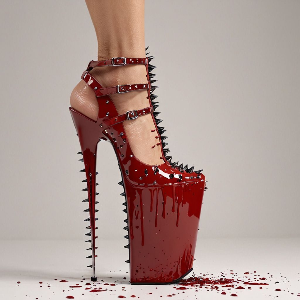 stripper very high heels, bloody razor sharp design, spikes, studio lighting, packshot, white background, 8k, photorealistic 
Steps: 10, Sampler: DPM++ SDE, CFG scale: 1.5, Seed: 3354259048, Size: 1024x1024, Model hash: c8df560d29, Model: juggernautXL_v9Rdphoto2Lightning, Lora hashes: "Alternative_Shoes_XL: 48db5c2cdb7a", Version: v1.8.0