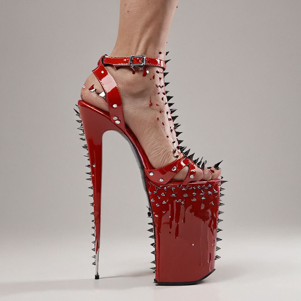 stripper very high heels, bloody razor sharp design, spikes, studio lighting, packshot, white background, 8k, photorealistic 
Steps: 10, Sampler: DPM++ SDE, CFG scale: 1.5, Seed: 1952132635, Size: 1024x1024, Model hash: c8df560d29, Model: juggernautXL_v9Rdphoto2Lightning, Lora hashes: "Alternative_Shoes_XL: 48db5c2cdb7a", Version: v1.8.0