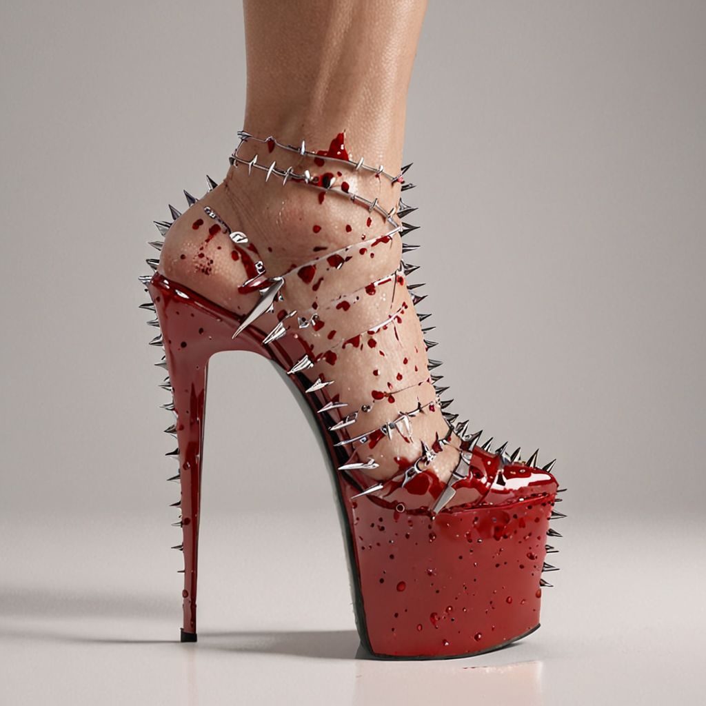 stripper very high heels, bloody razor sharp design, spikes, studio lighting, packshot, white background, 8k, photorealistic 
Steps: 10, Sampler: DPM++ SDE, CFG scale: 1.5, Seed: 900006508, Size: 1024x1024, Model hash: c8df560d29, Model: juggernautXL_v9Rdphoto2Lightning, Lora hashes: "Alternative_Shoes_XL: 48db5c2cdb7a", Version: v1.8.0