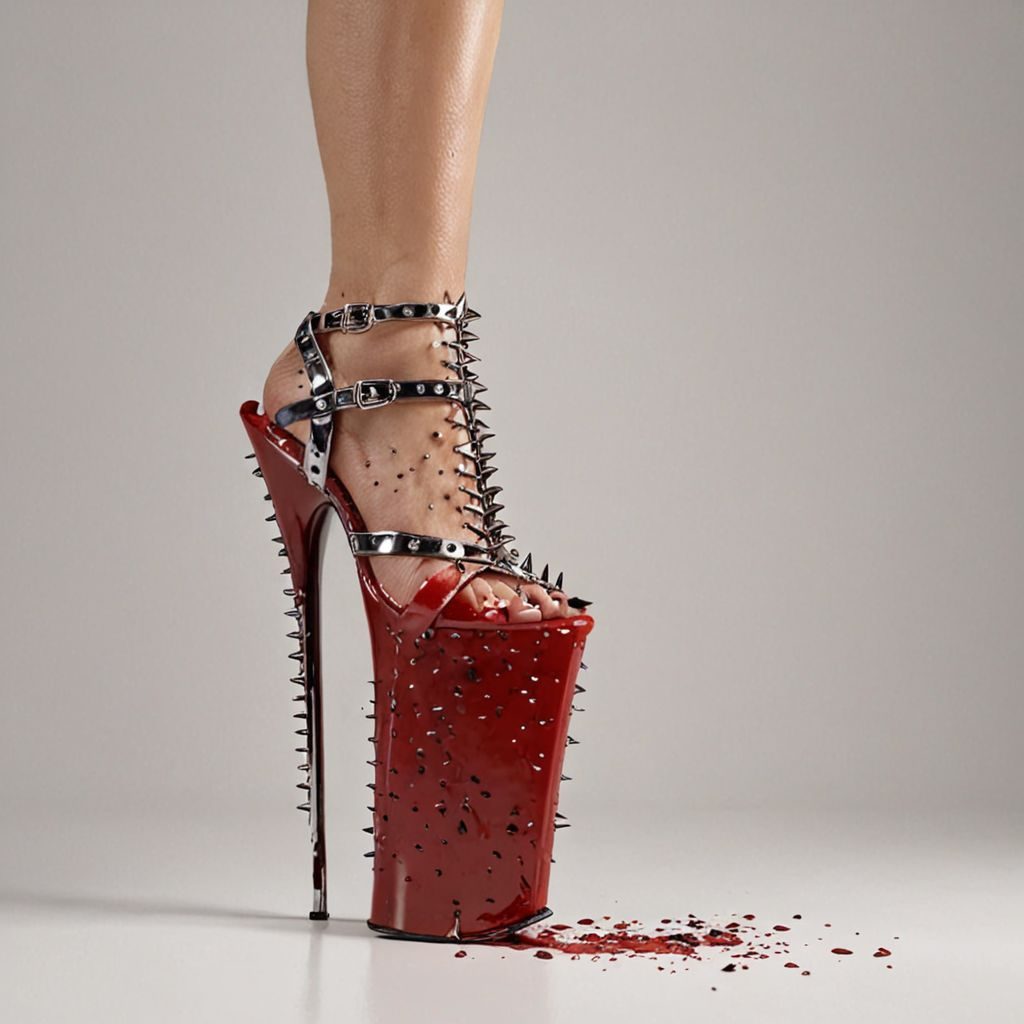 stripper very high heels, bloody razor sharp design, spikes, studio lighting, packshot, white background, 8k, photorealistic 
Steps: 10, Sampler: DPM++ SDE, CFG scale: 1.5, Seed: 71859035, Size: 1024x1024, Model hash: c8df560d29, Model: juggernautXL_v9Rdphoto2Lightning, Lora hashes: "Alternative_Shoes_XL: 48db5c2cdb7a", Version: v1.8.0