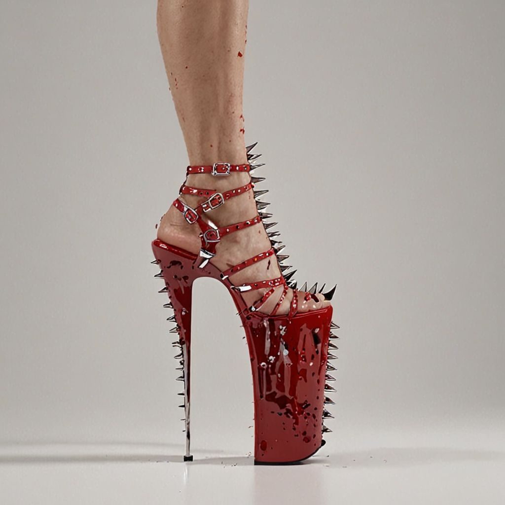 stripper very high heels, bloody razor sharp design, spikes, studio lighting, packshot, white background, 8k, photorealistic 
Steps: 10, Sampler: DPM++ SDE, CFG scale: 1.5, Seed: 2913616776, Size: 1024x1024, Model hash: c8df560d29, Model: juggernautXL_v9Rdphoto2Lightning, Lora hashes: "Alternative_Shoes_XL: 48db5c2cdb7a", Version: v1.8.0