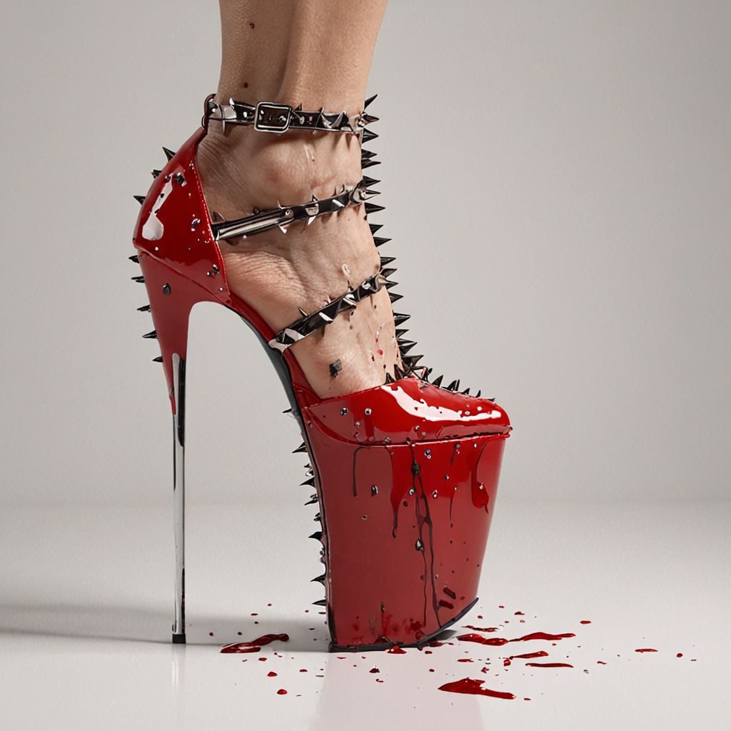 stripper very high heels, bloody razor sharp design, spikes, studio lighting, packshot, white background, 8k, photorealistic 
Steps: 10, Sampler: DPM++ SDE, CFG scale: 1.5, Seed: 3330872334, Size: 1024x1024, Model hash: c8df560d29, Model: juggernautXL_v9Rdphoto2Lightning, Lora hashes: "Alternative_Shoes_XL: 48db5c2cdb7a", Version: v1.8.0