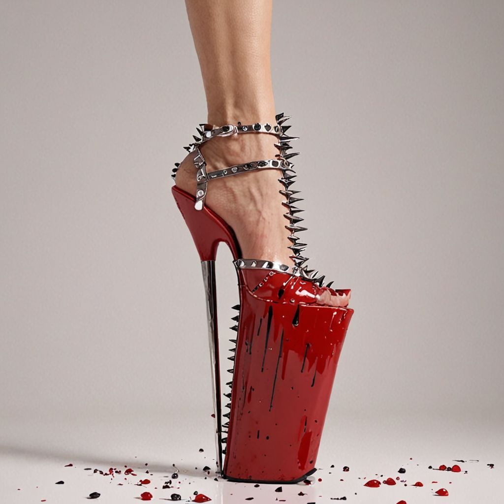 stripper very high heels, bloody razor sharp design, spikes, studio lighting, packshot, white background, 8k, photorealistic 
Steps: 10, Sampler: DPM++ SDE, CFG scale: 1.5, Seed: 2484284135, Size: 1024x1024, Model hash: c8df560d29, Model: juggernautXL_v9Rdphoto2Lightning, Lora hashes: "Alternative_Shoes_XL: 48db5c2cdb7a", Version: v1.8.0