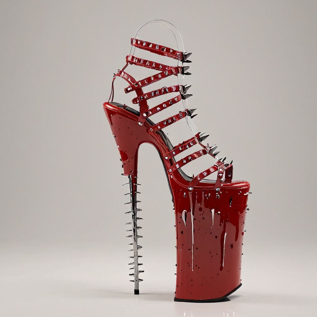 stripper very high heels, bloody razor sharp design, spikes, studio lighting, packshot, white background, 8k, photorealistic 
Steps: 10, Sampler: DPM++ SDE, CFG scale: 1.5, Seed: 3104901084, Size: 1024x1024, Model hash: c8df560d29, Model: juggernautXL_v9Rdphoto2Lightning, Lora hashes: "Alternative_Shoes_XL: 48db5c2cdb7a", Version: v1.8.0