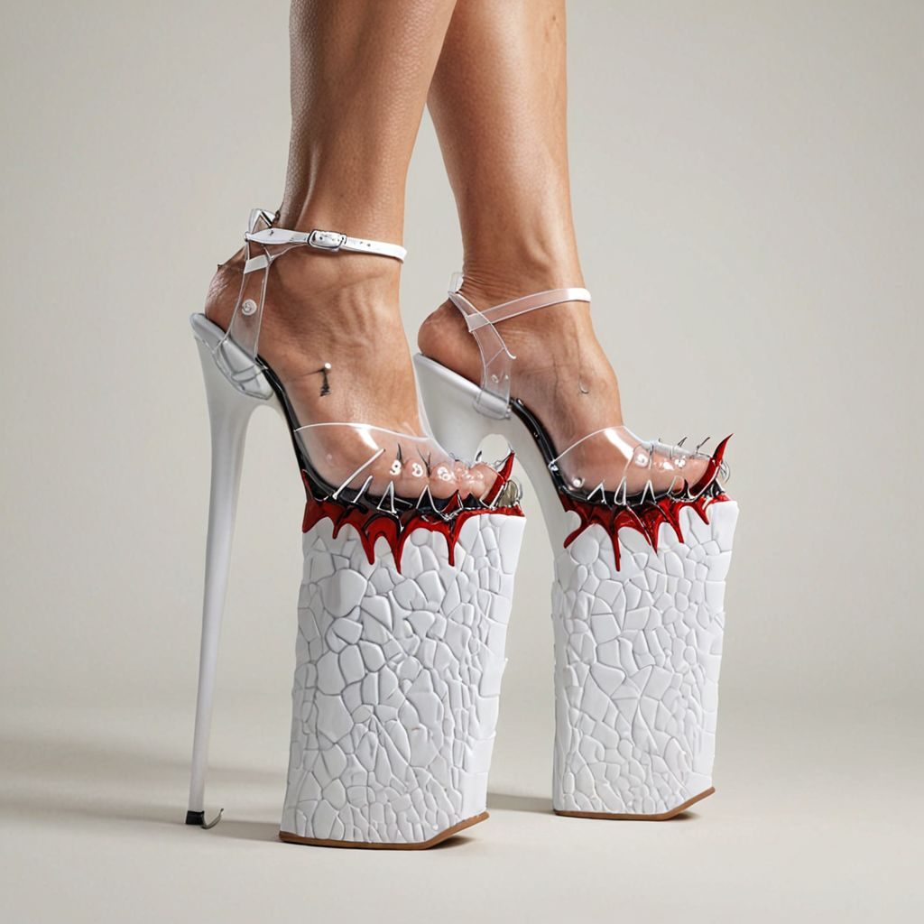 stripper very high heels, jurassic jaws  teeths fangs design, studio lighting, packshot, white background, 8k, photorealistic 
Negative prompt: legs
Steps: 10, Sampler: DPM++ SDE, CFG scale: 1.5, Seed: 2152491487, Size: 1024x1024, Model hash: c8df560d29, Model: juggernautXL_v9Rdphoto2Lightning, Lora hashes: "Alternative_Shoes_XL: 48db5c2cdb7a", Version: v1.8.0